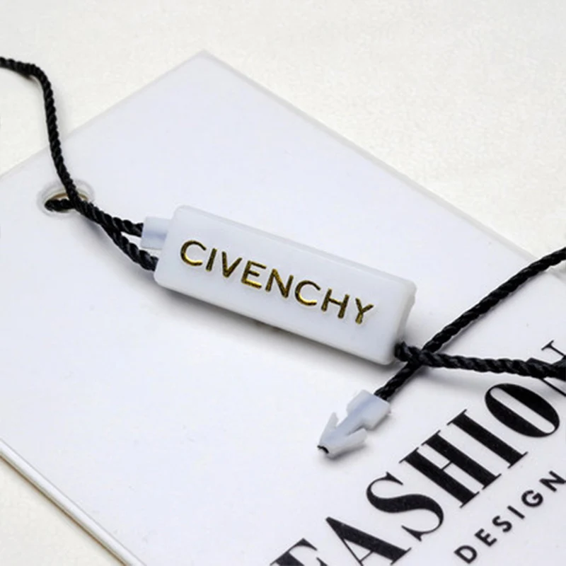 Custom plastic seal hang tag string custom jewelry tags