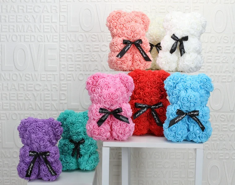 Hot sale  artificial flower Wholesale valentine Christmas gift 25cm 40cm rose bear Pearl bear gift package box