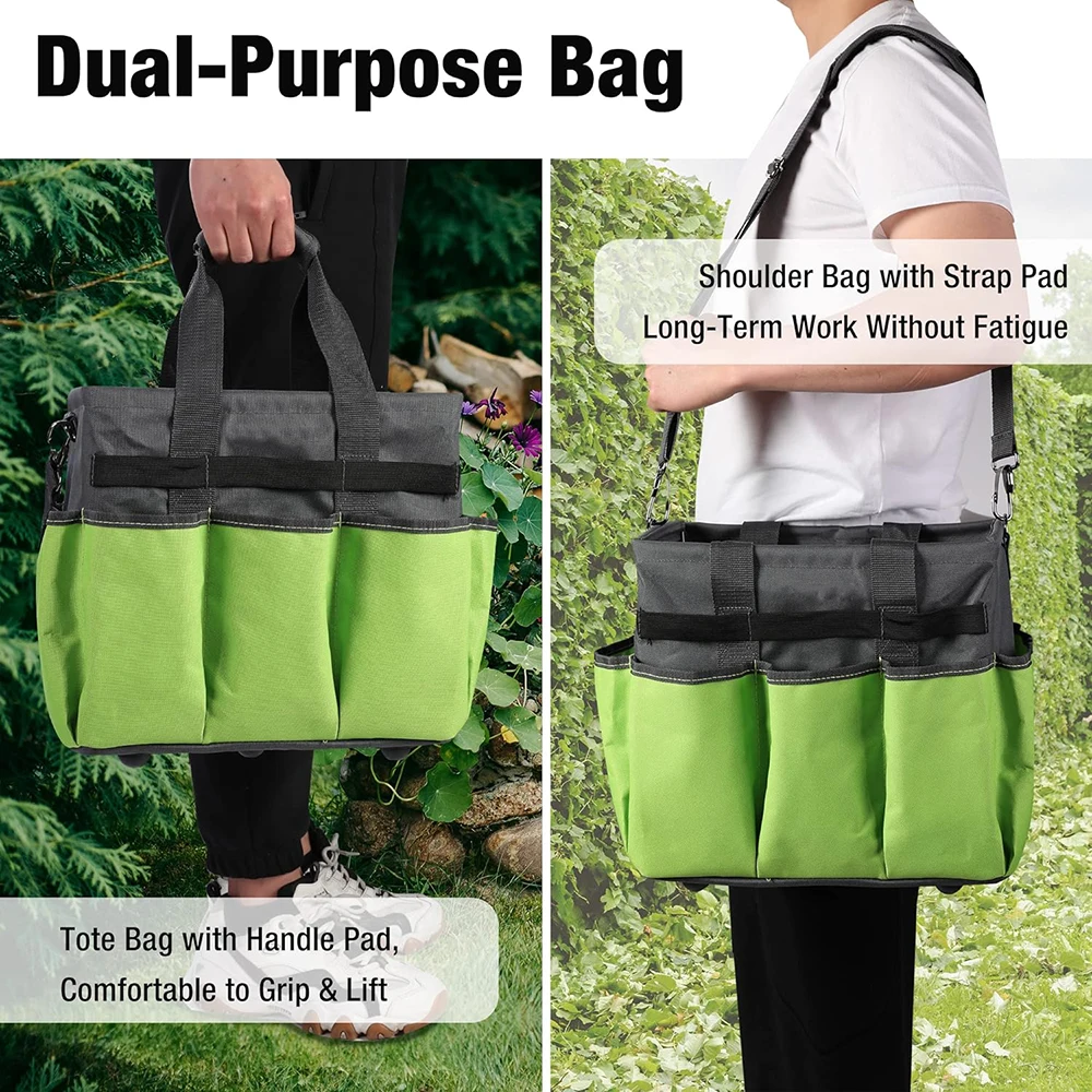 Garden Tool Bag Organizer, Heavy Duty Gardening Tote Bag with 10 Pockets, Garden Home Tool Kits Organizer