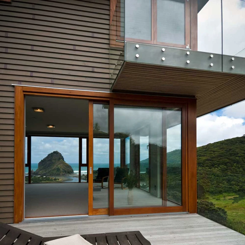 Ikealuminum 2023 aluminum compost wood modern aluminum french door house wooden door Aluminum Clad Wood Door for House