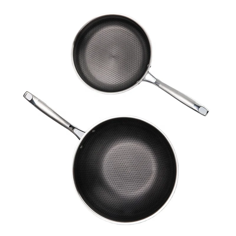 Honeycomb stainless steel wok With Non Stick Coating Wok Pan Kitchen Cookware Set