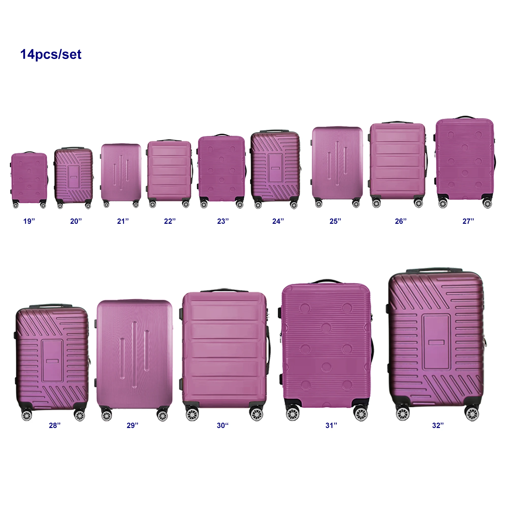 Factory High Quality Wholesale 12pcs/set to 16 pcs/set semi-fnished PP luggage set hard shell SKD Suitcase CKD Women Luggage Set