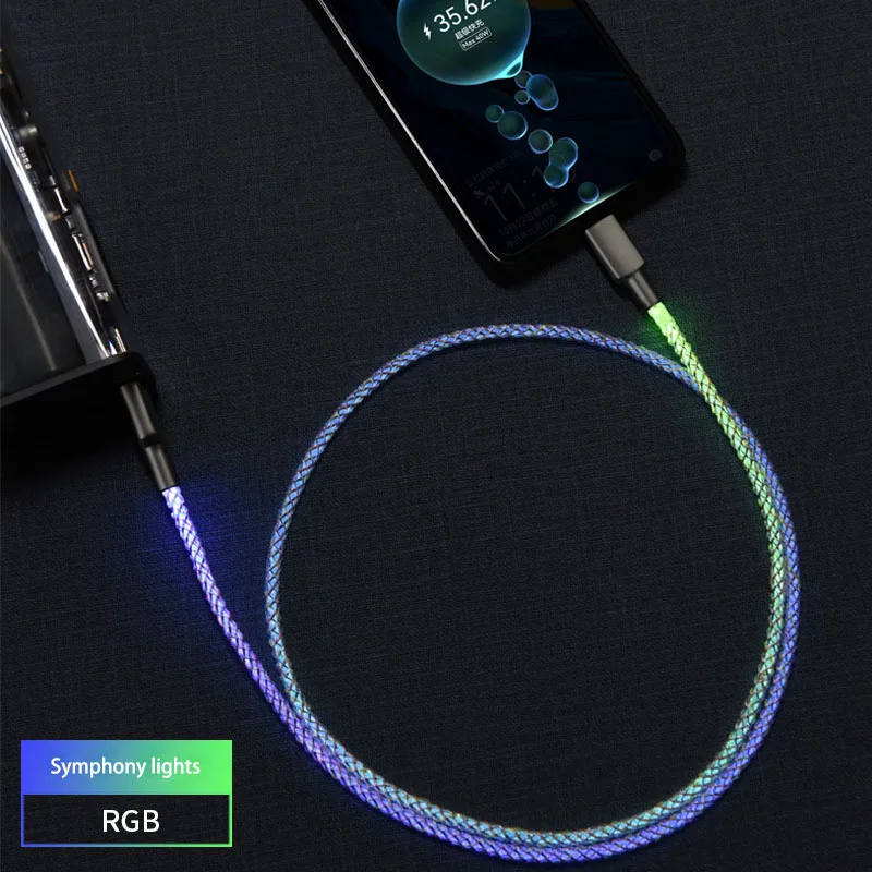 New Rgb 5a Colorful Gradual Ziny Alloy Changing Data Cord Usb Type C Led Light Glow Multicolor Gradient 66w Fast Charge Cable