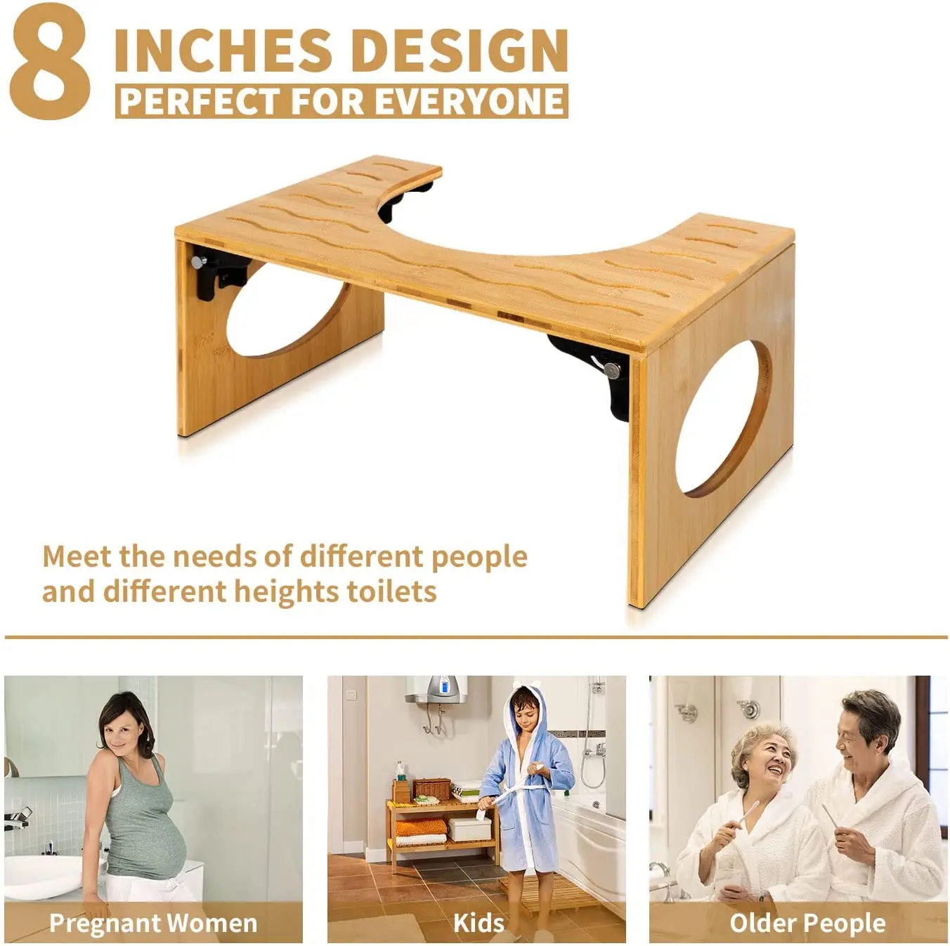 Premium quality Adjustable Bamboo Squatting Toilet Stool