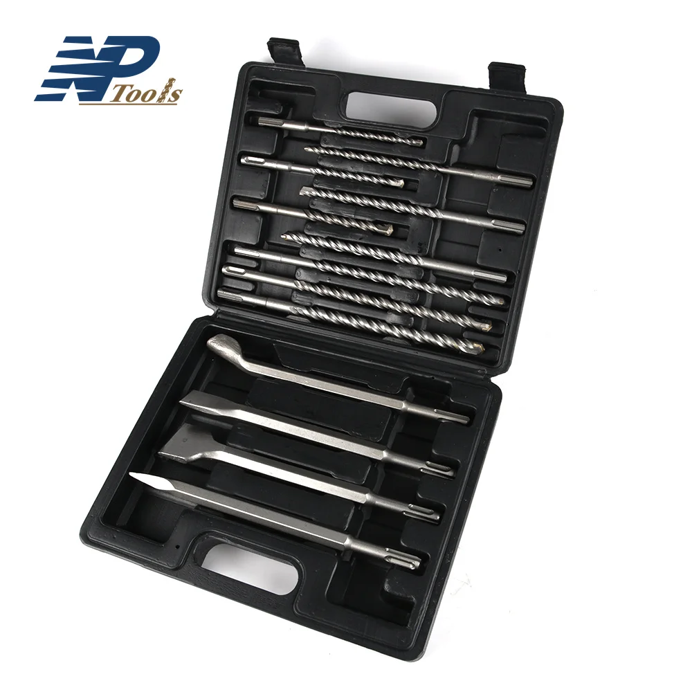 NAIPU 13pcs Masonry Drilling SDS Plus Hammer Drill Bits&Chisel Set For Masonry Concrete Working Kit