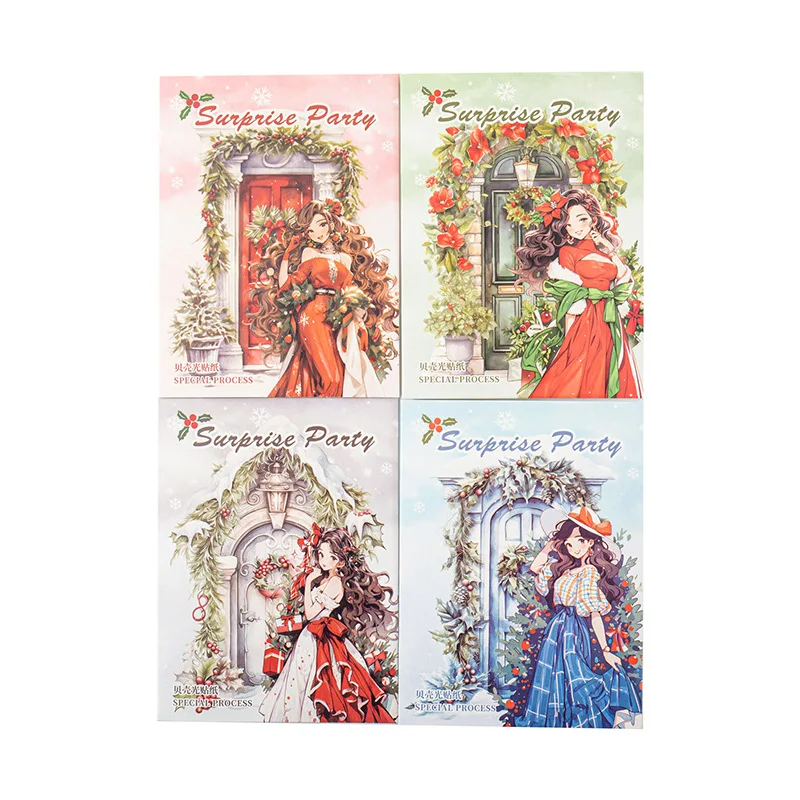 15 stickers per pack surprise party series Christmas hand account character doors and windows shell light stickers 4 styles