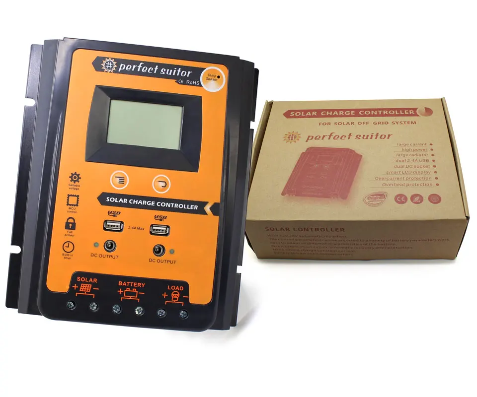 12V/24V auto PWM Intelligent Solar Charge Controller Regulator LCD Display USB output for Lithium and Lead-acid battery