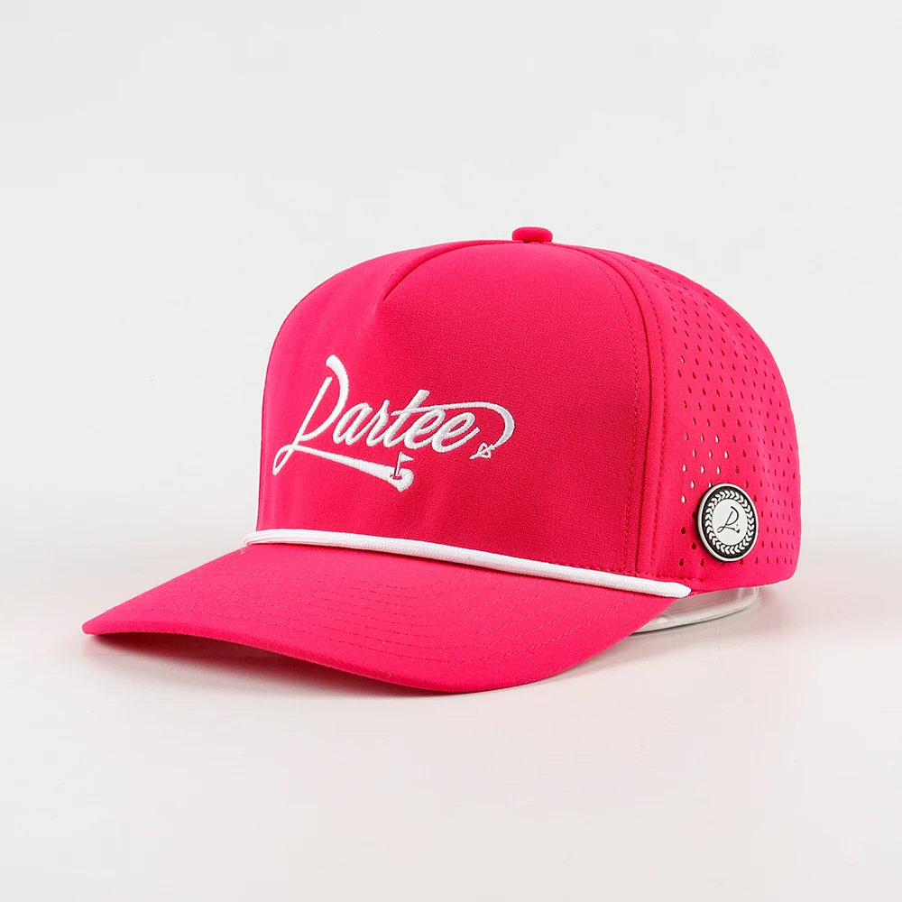 New Arrival 5 Panel Golf Hat Manufacturer Perforated Sport Cap Custom Embroidery Rubber Patch Logo Breathable Nylon Waterproof