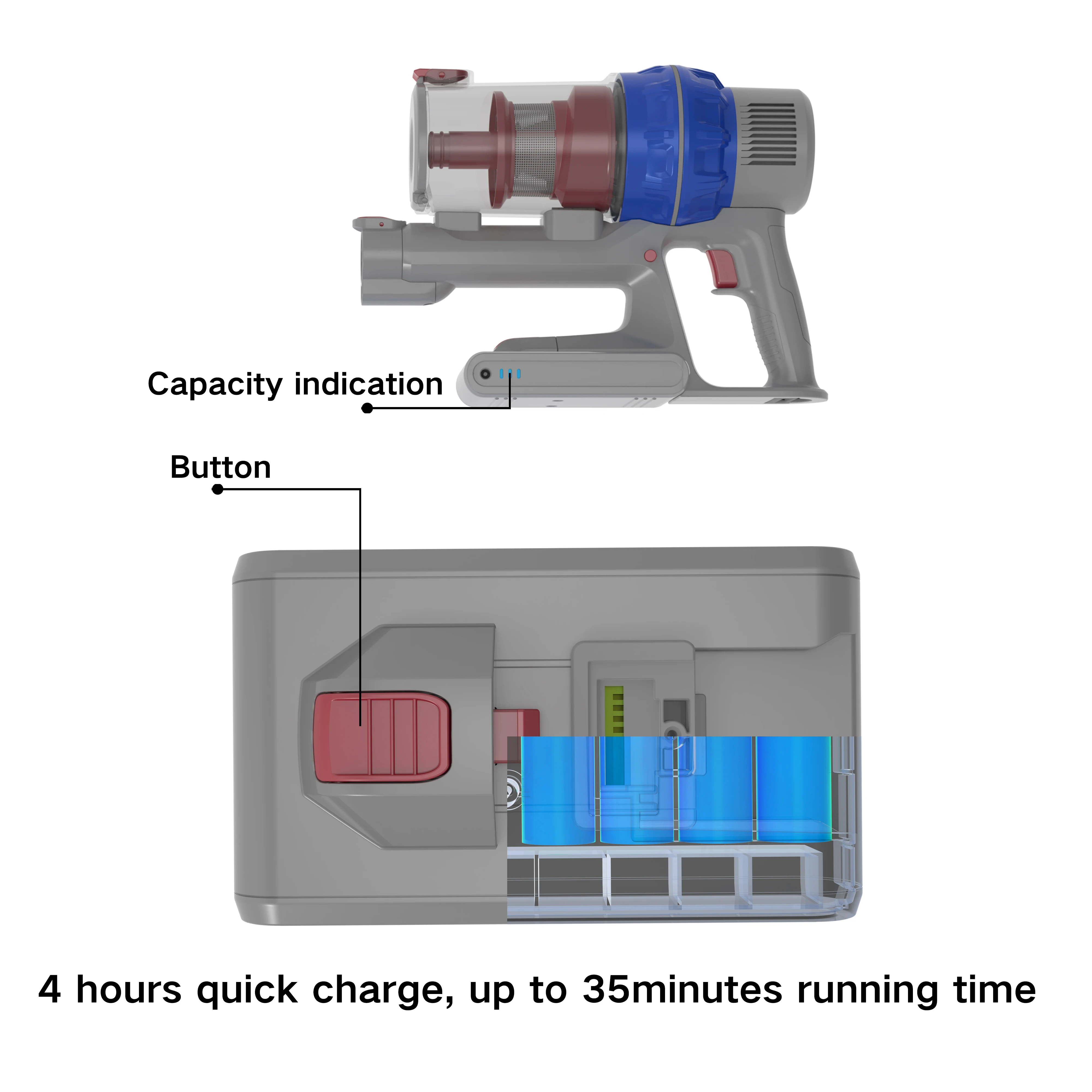 Foldable Tube Rechargeable Battery Handheld Vacuum Cleaner Brushless Motor 220V Professional Cordless 22kpa