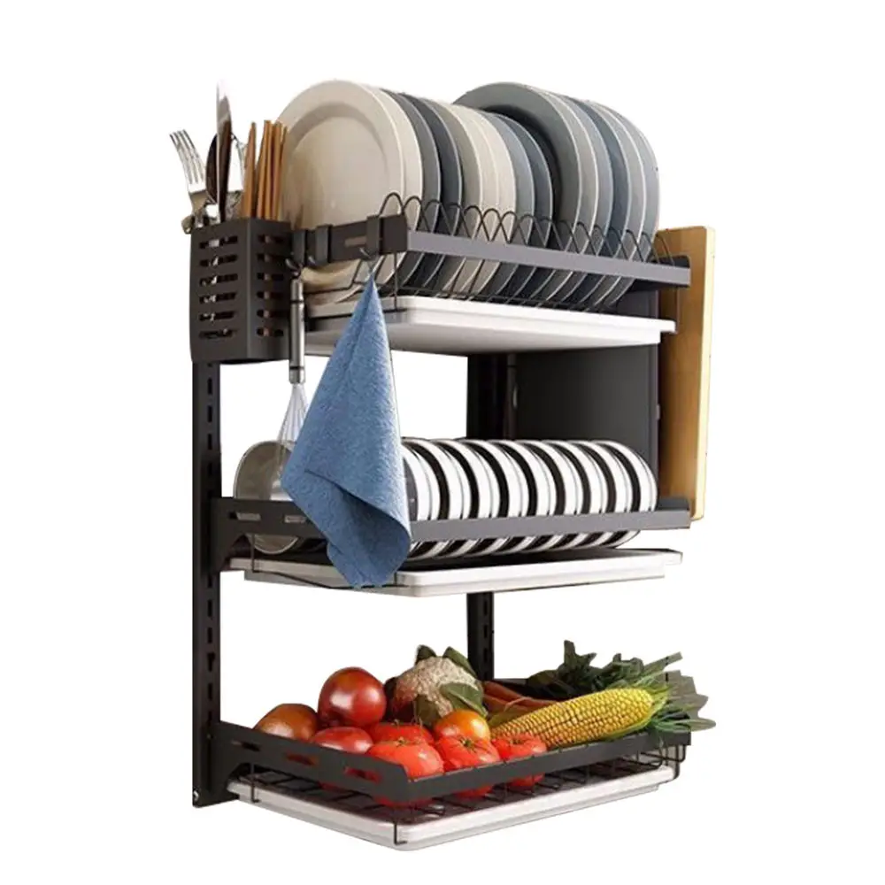 Wall Mounted Stainless Steel Dish Drying Rack Fruit Vegetable Storage Basket With Drainboard Hanging Chopsticks Cage Knife