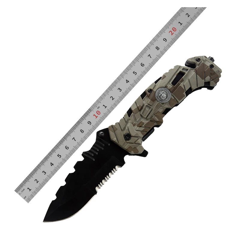 Free Sample Camo Plastic Handle Pocket Hunting Camping Backpacker Folding Knife Outdoor EDC Serrated Blade Survival Rescue Knife