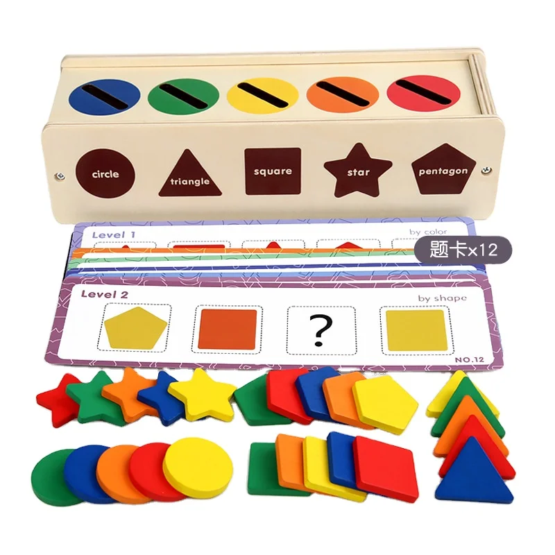 Montessori  Wooden Sorting Toys for Toddlers with Matching Box Shape Sorter Color Educational Learning Toy for 1 2 3 Year Old