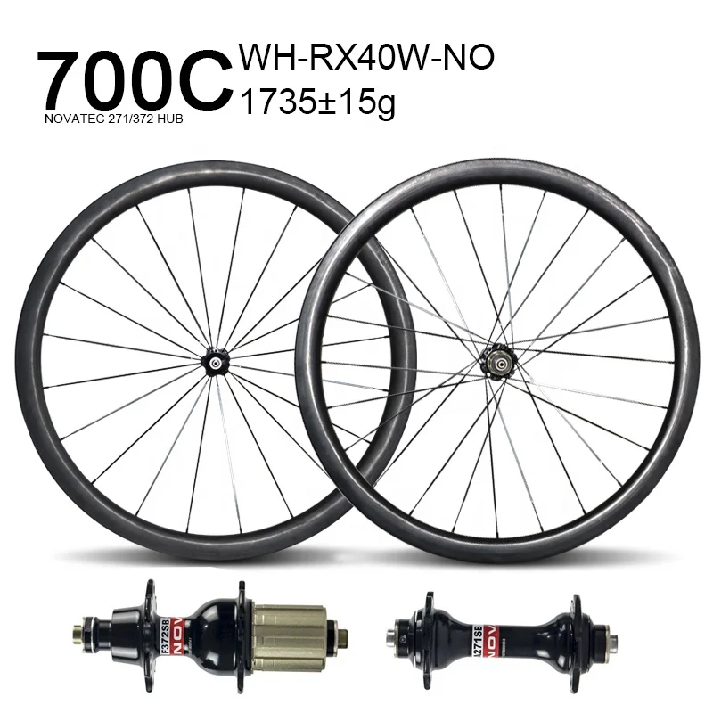 GoFast Hot Selling Road Bicycle Rim Brake Disc Brake Novatec 271 372 Hubs 23mm Width 40mm Depth Tubeless Carbon Road Wheelset