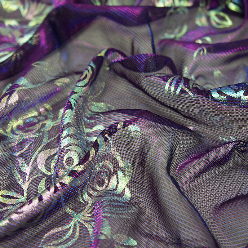 purple blue iridescent moonlight tulle with holographic floral foil
