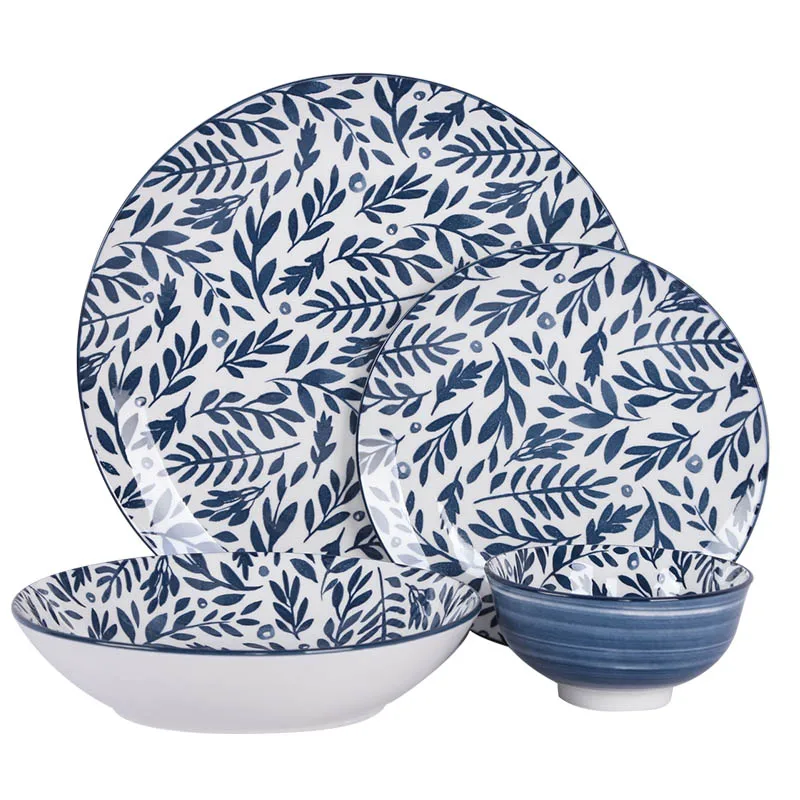  Hot sale high-end blue patterned leaves support custom printed ceramic modern porcelain luxury