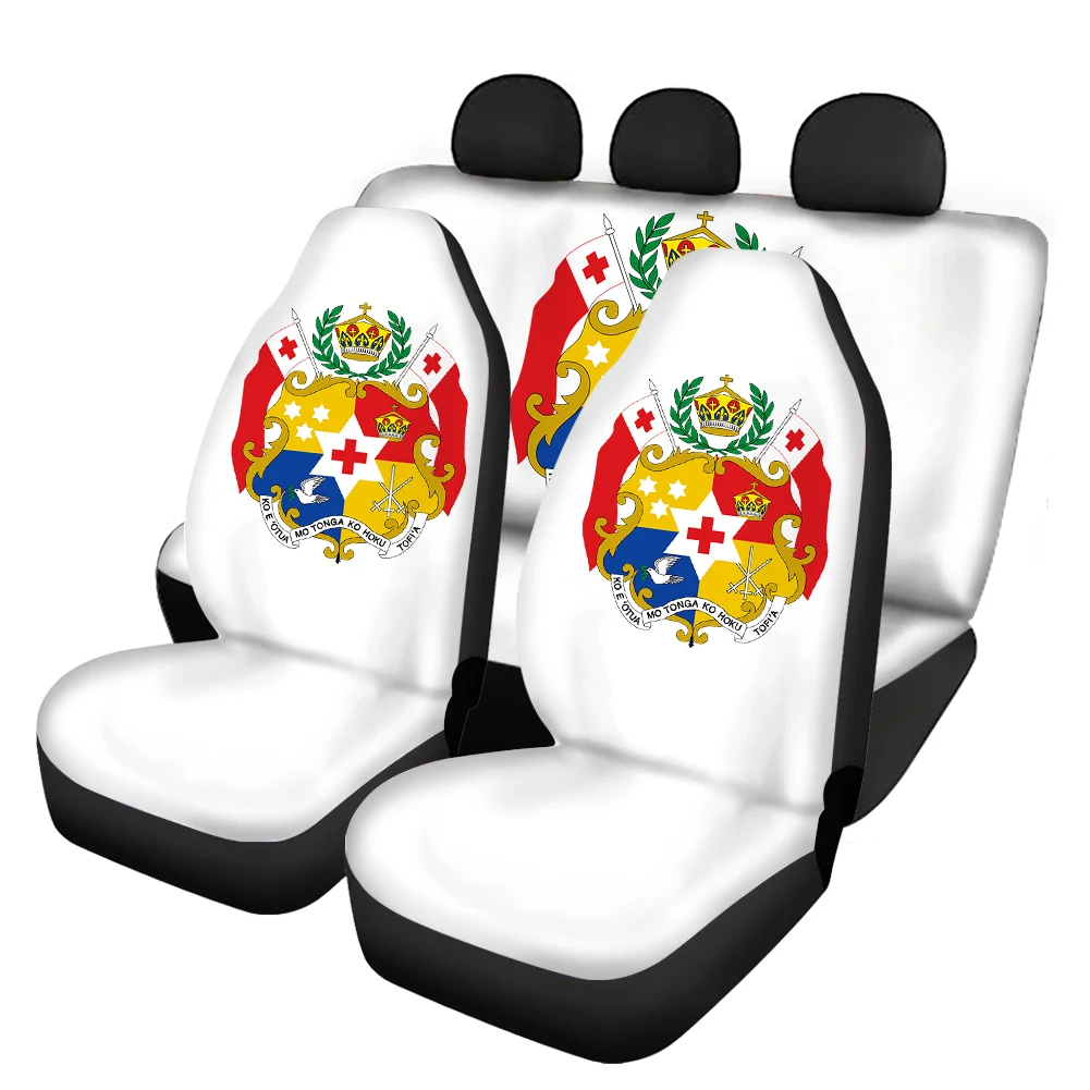 
Funky White 4Pcs Tonga Logo National Flag 3D Custom Print Car Seat Cover for Most Car Suv Truck Full Set Universal 