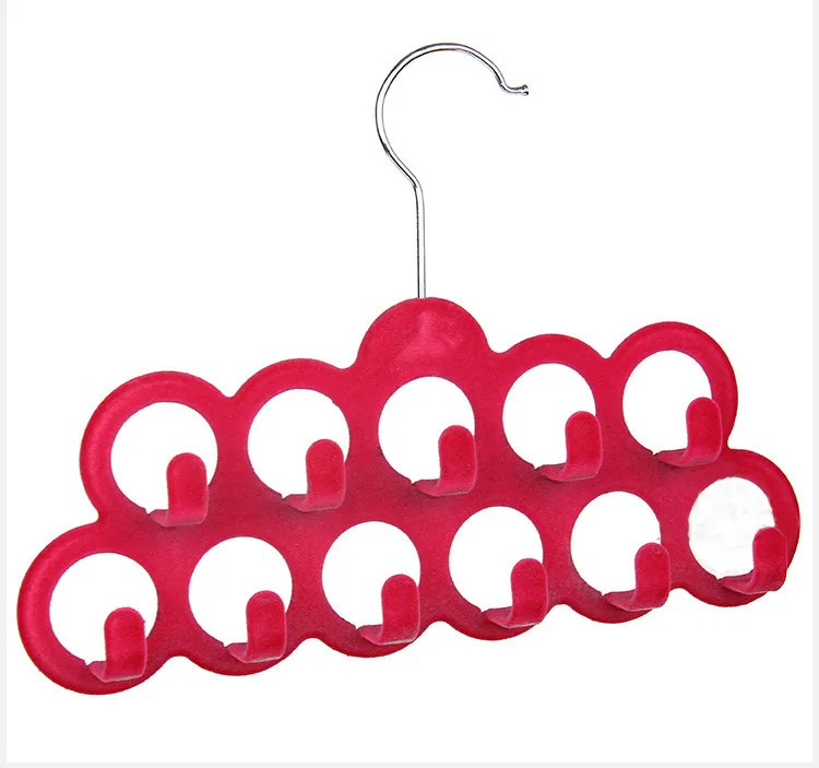 Manufacturer Space Saving Plastic Flocked belt Hanger Velvet silk scarf rack Non-Slip velvet hanger  with hook