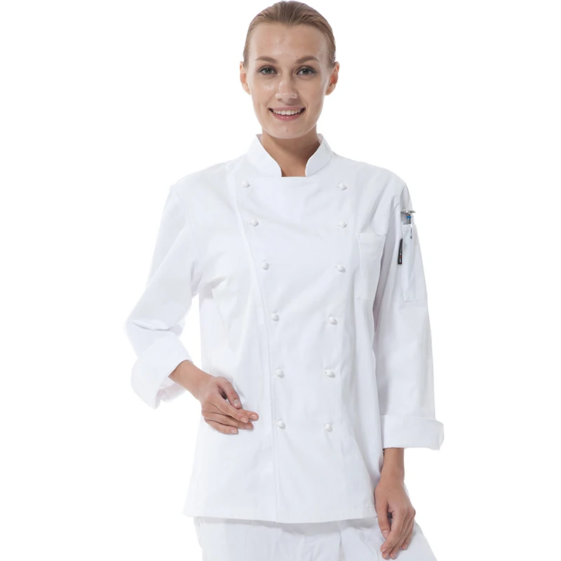 
CHECKEDOUT Long sleeve movable buttons professional chef uniform and kitchen uniform for restaurant and hotel 