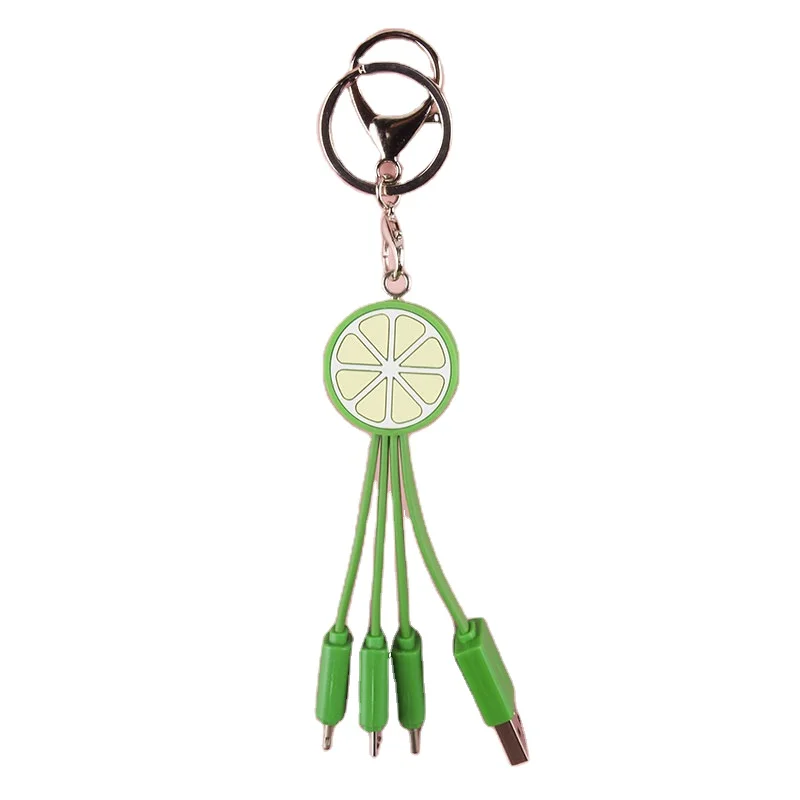 Custom 4 in 1 3 in 1 charger cable mobile phone keychain cable keyring cable Lime Charm fast charging pd charger