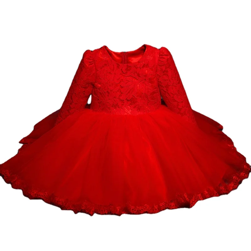 Baby girl party wear princess dress long sleeve big lace bow  For 6 Months to 8 Years Old baby girl
