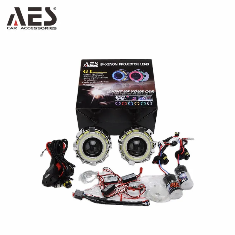AES G1 COB dual angel eyes hid bi xenon projector lens kit including H1 bulbs for xenon car headlight