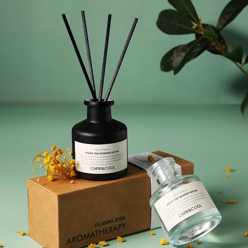 Handmade Box Eco Friendly Oem Luxury Matte Black Glass Jar Unique Strong Scent Reed Diffuser With Essential Oil