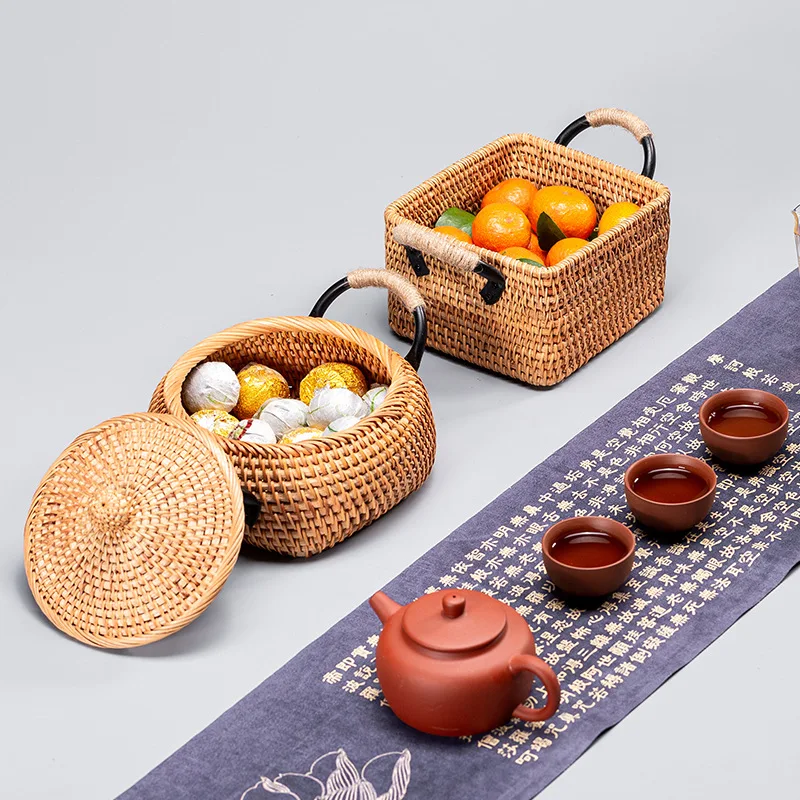 Vietnam rattan fruit plates teamed bread basket snack storage basket binaural tray retro style handmade iron art dried fruit box