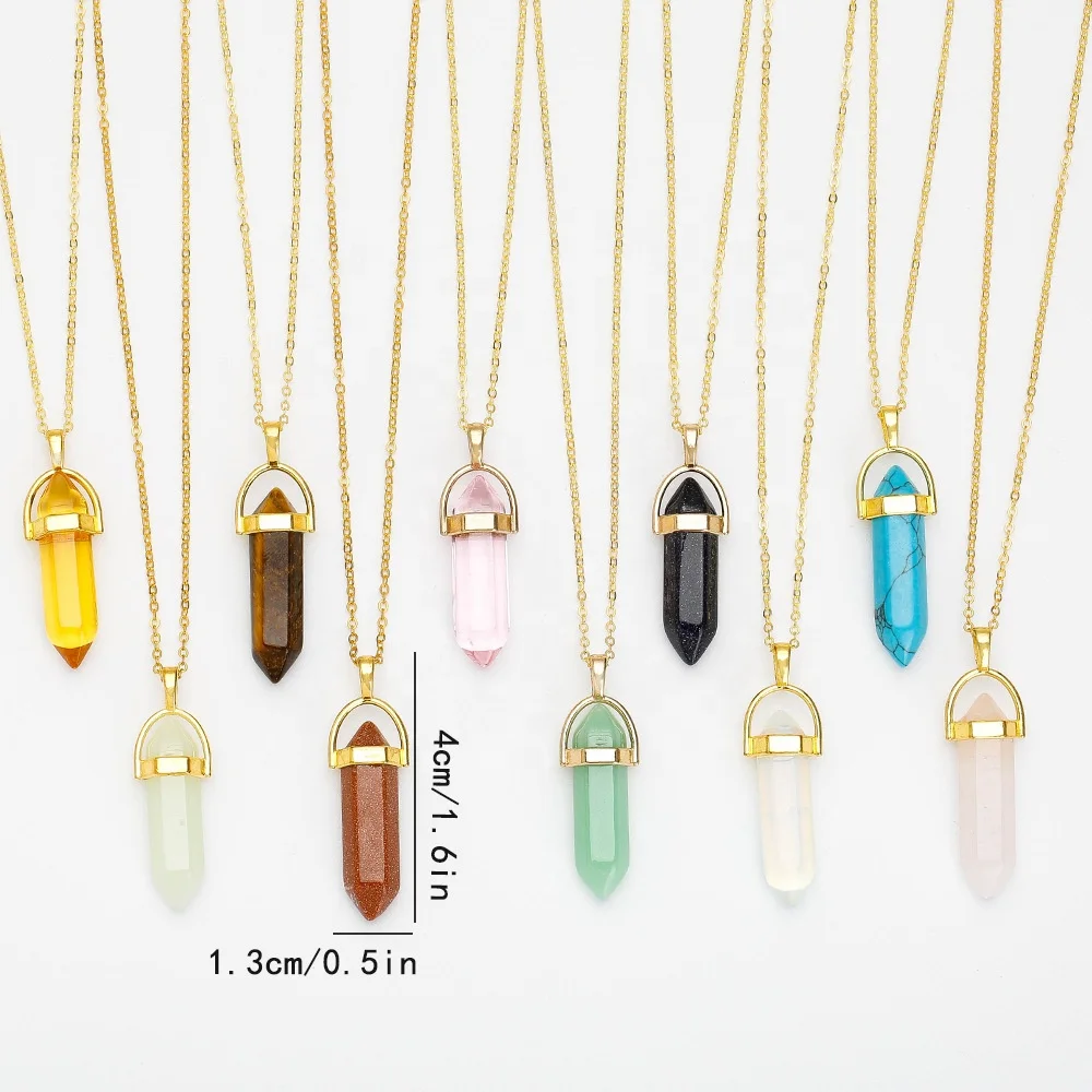 Gemstone jewelry natural stone necklace wire wrapped healing crystal pendant for men women