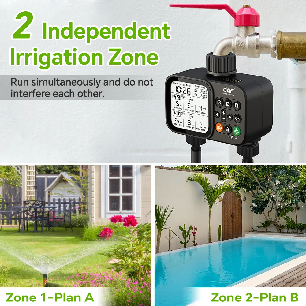 Sprinkler Timer,Programmable Water Timer for Garden Hose with Rain Delay,Automatic Watering System for Lawns Pool 2 Outlet