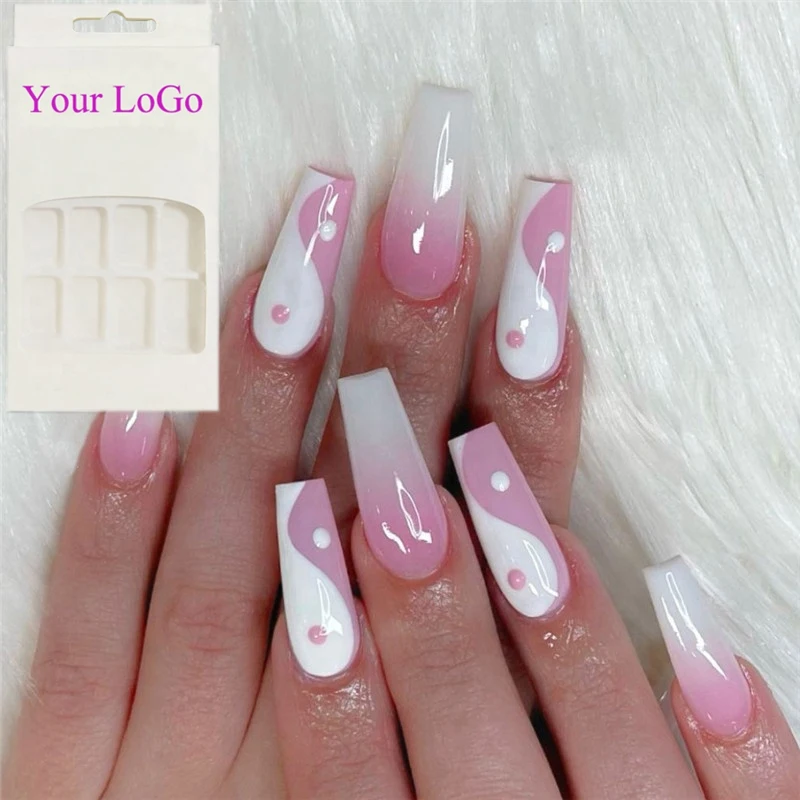 24Pcs Set Private Label Customized Press on Nails French Line Removable Fale Nails Press Designs Finished Nails