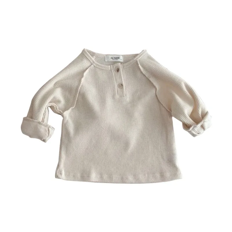 Детские вафельные хлопковые рубашки с длинным рукавом, детская одежда