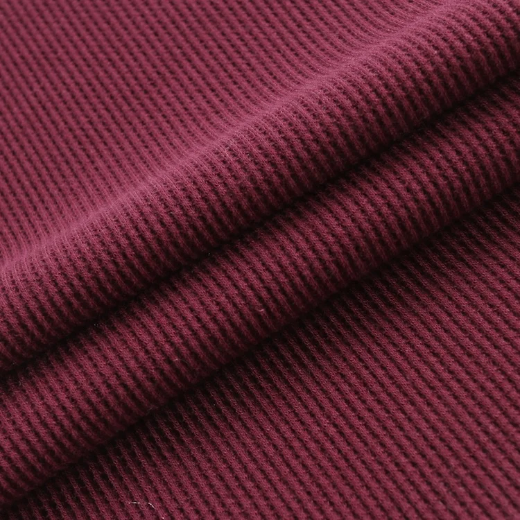 Custom new arrival red color cvc waffle polyester / cotton rib fabric for sale