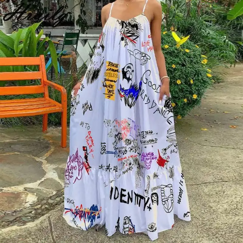 Plus Size Ladies Sweet Style  Vintage Dress For Women Sexy Summer Print Maxi Dress