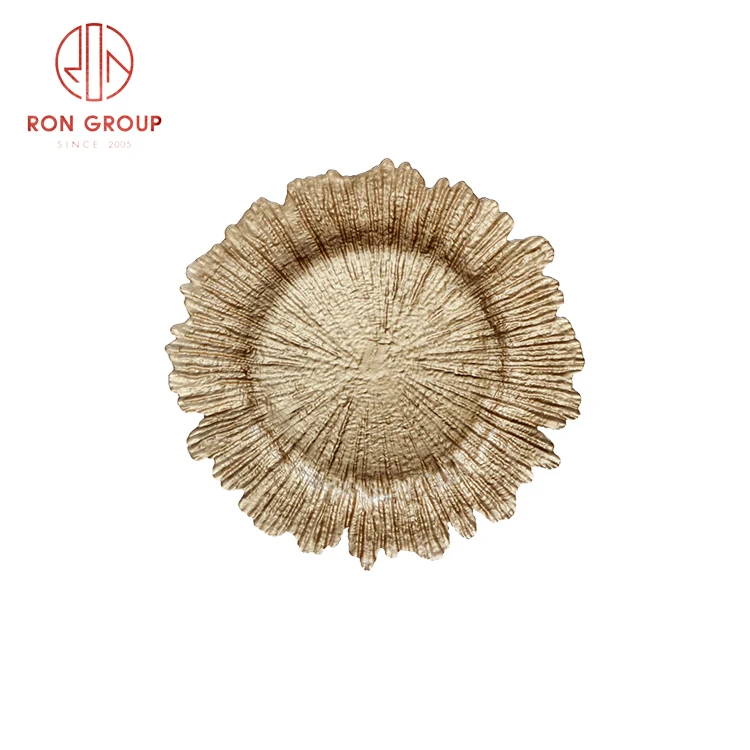 Free sample decorative glass plate gold supplier wedding glass gold