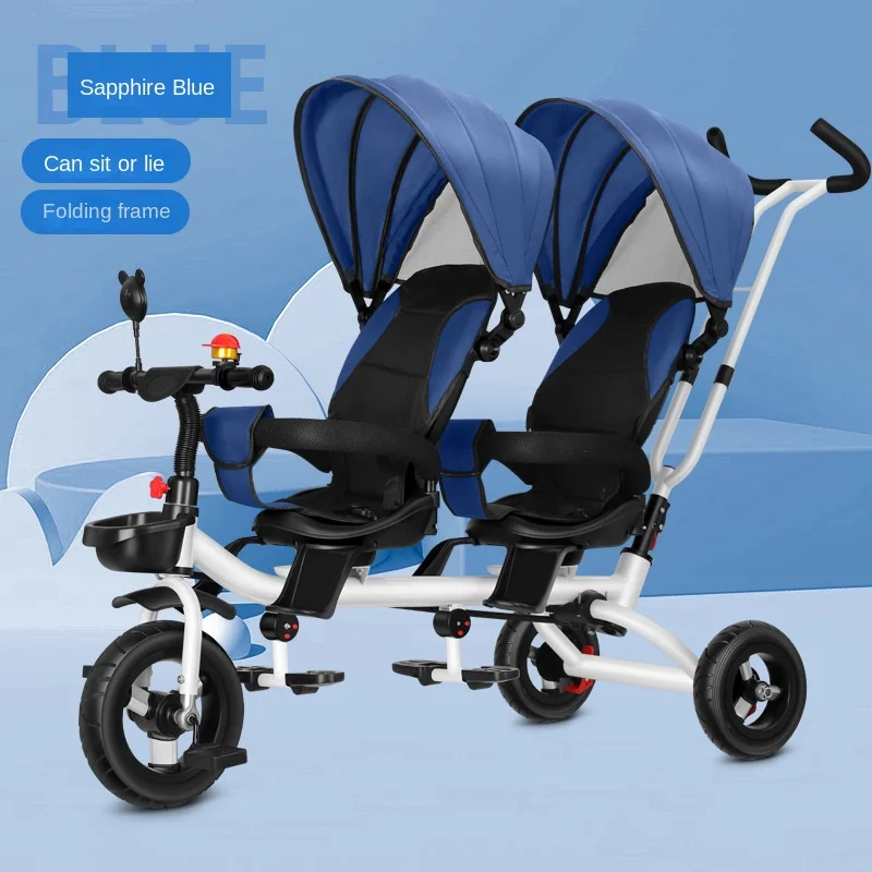 Twin tricycle baby stroller 1 to 5 years old baby stroller can be turned to push the guardrail parasol
