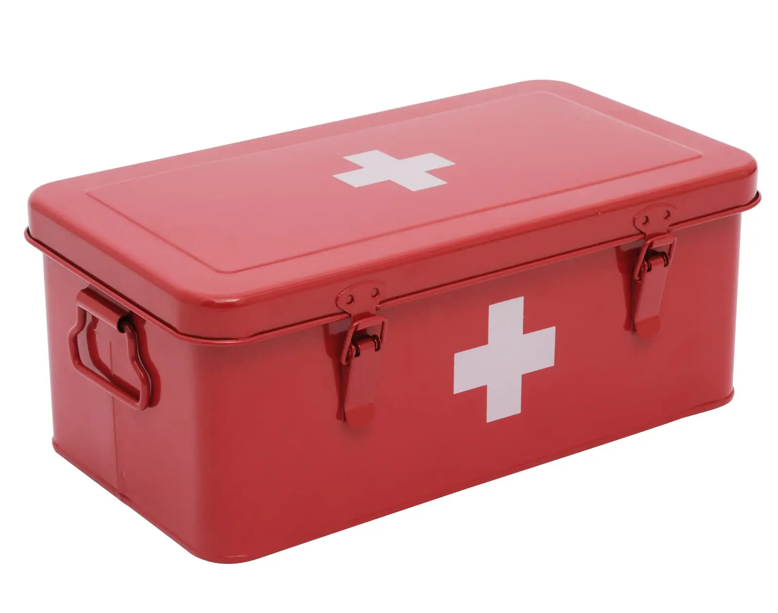Metal Red Medicine Box Tin Custom Storage Box Safety Lock First Aid Empty Box For Home