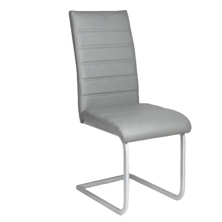 Contemporary Nordic Gray silver technology Cloth High back PU Leather dining room chairs with Bow chrome Metal legs