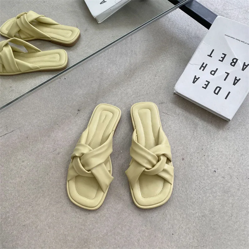 Good quality summer cross belt casual flat rubber female slippers