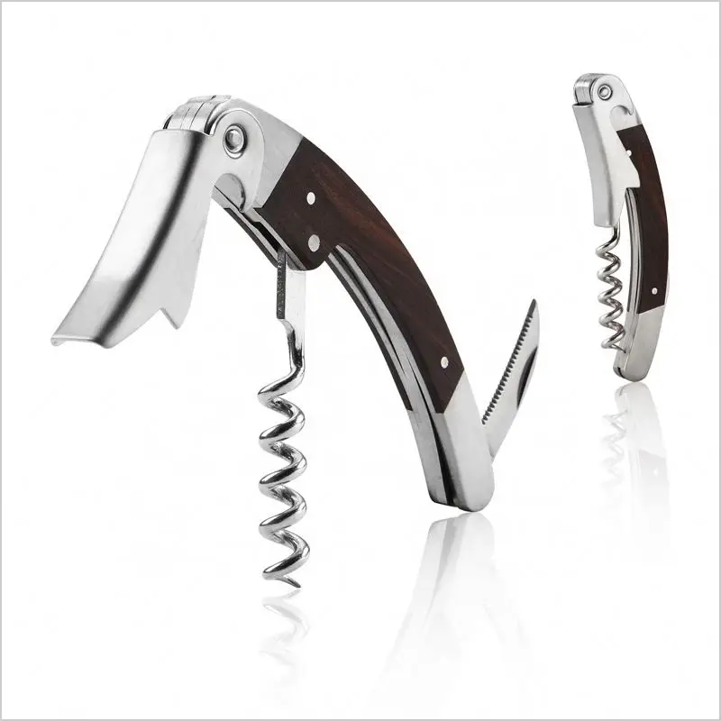 Wine Corkscrew Bottle Opener Stainless Steel Black Wood Handle Single Hinge Corkscrew Wine Opener
