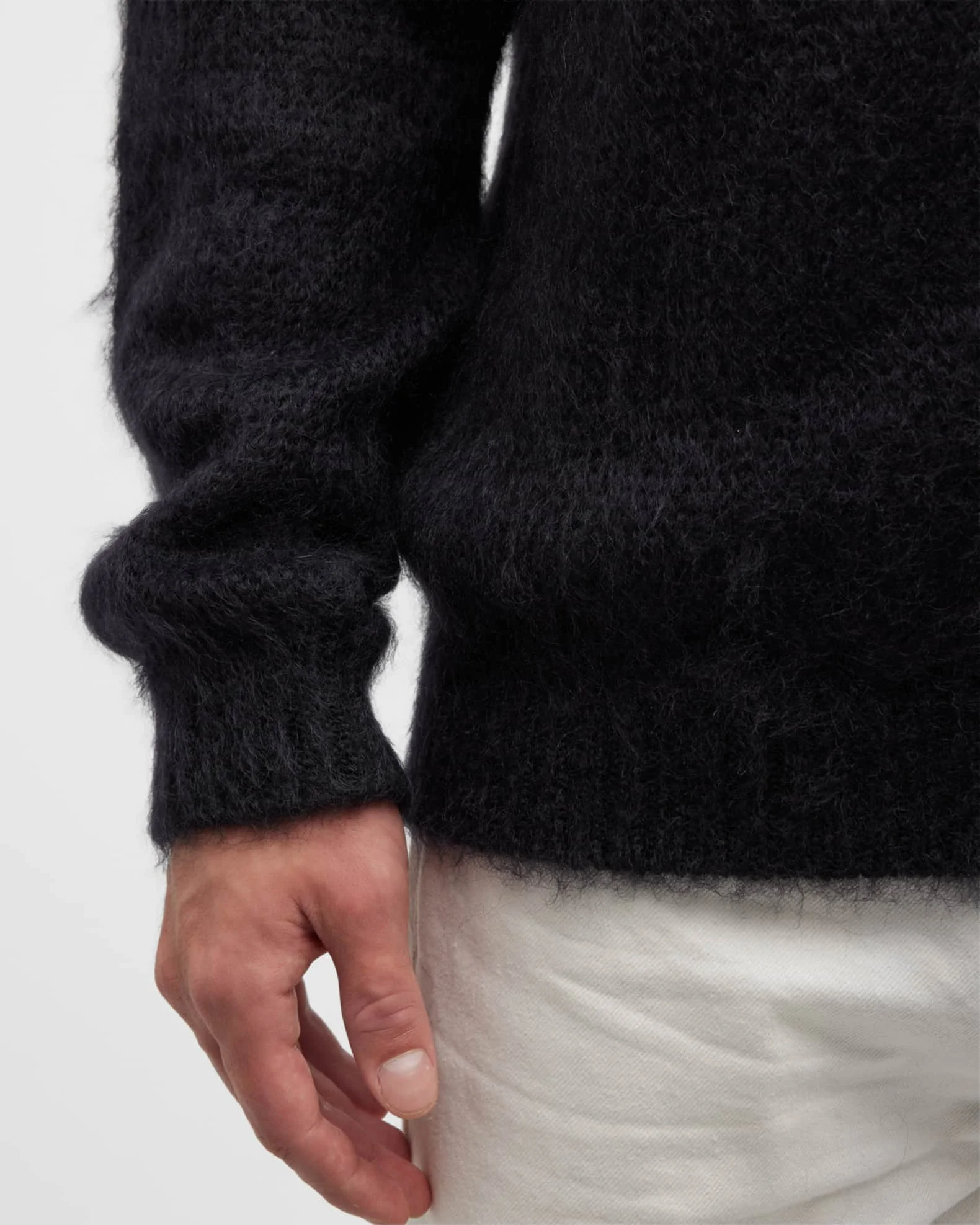 Nanteng Custom Logo Oem Popular Mohair Woll Design Casual Crew Neck For Knit Fuzzy Blend Jacquard Men Pullover Sweater