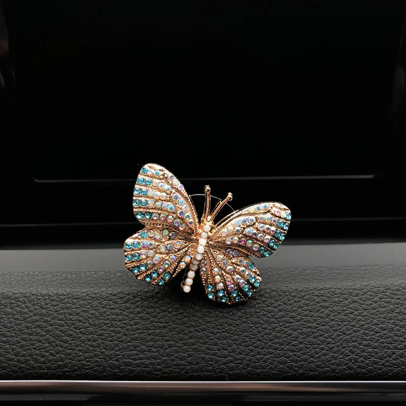 Exquisite Butterfly Shape Of Rhinestone Car Perfume Colorful Butterfly Car Air Freshener Decoration Clip Car Perfume