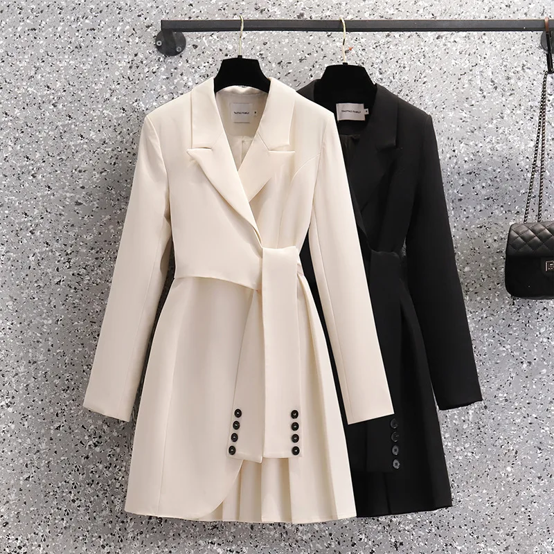 Wholesale Hot Sale Autumn Winter New Design Long Suit Coat Ol Slimming High Waist Lace Up Blazer Dress Fashion Long Suit Dress