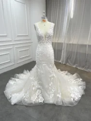 Лидер продаж, плотное кружевное свадебное платье с бусинами, роскошное свадебное платье русалки, 2022, свадебное платье с пышной юбкой, 2023