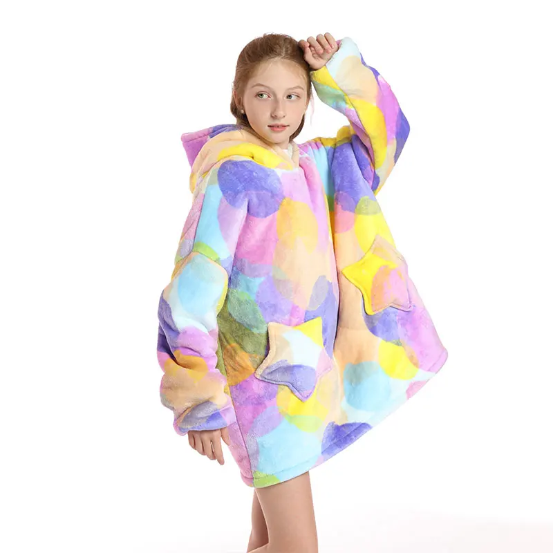 kids christmas sweater polyester sweater hoodies wearable blanket hoodie fur hooded sweatshirt