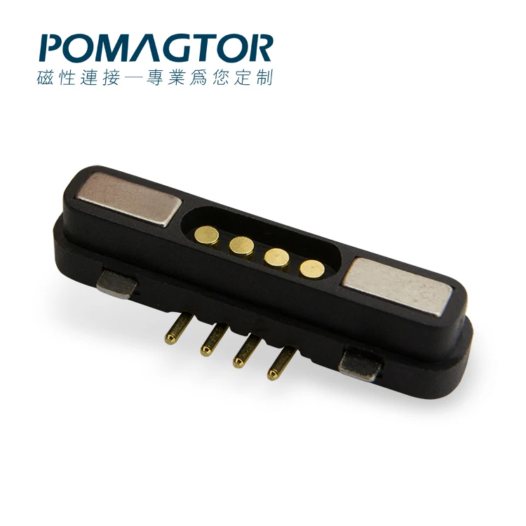 Pogo Waterproof Rectangular Type Magnetic Connector Pomagtor 4 Pin Black Brass Manufacturer USB Customized Ip67 PE Bag Durable