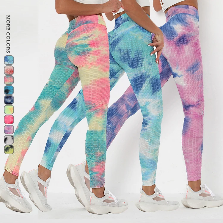 
High Waist Tie Dye Printed Scrunch Butt Workout Clothes For Woman Yoga Fitness Pants Leggings 