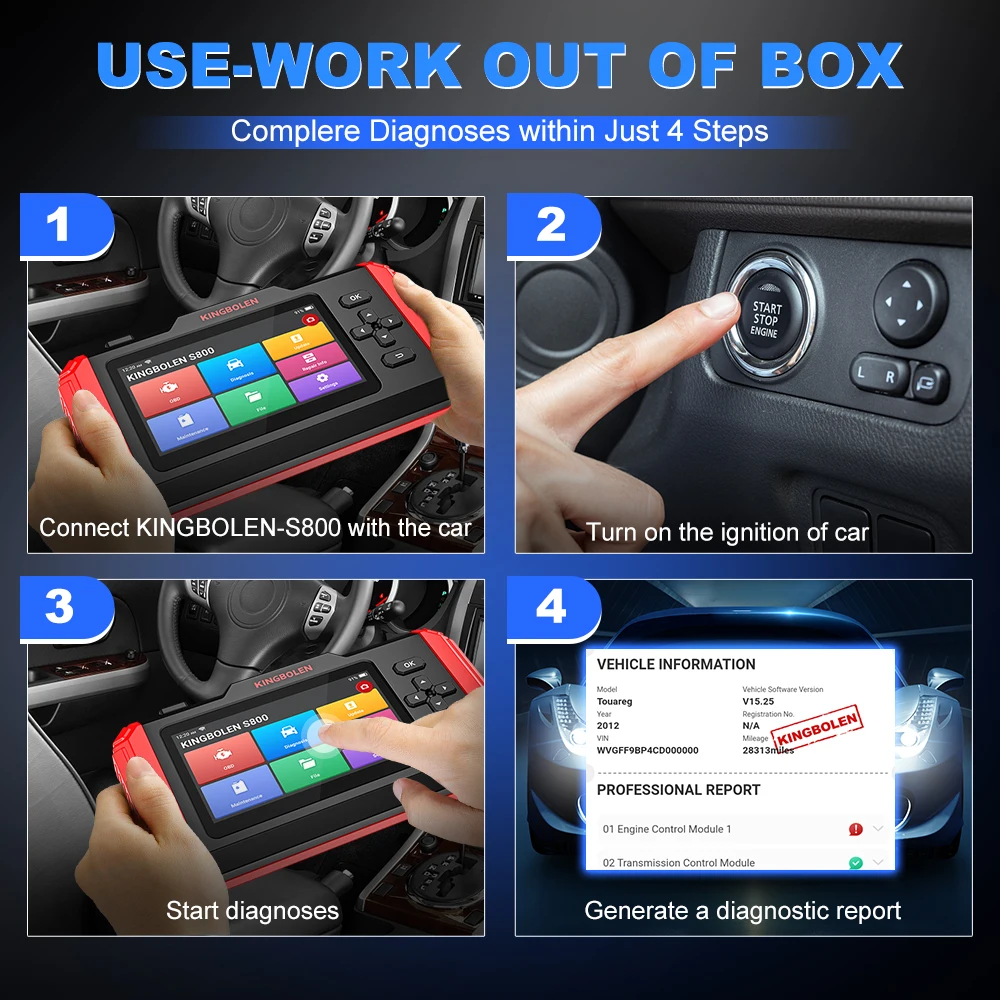 Universal Kingbolen S800 Four System Automotive Diagnostic Tool Machine OBD2 Scanner for all Cars Software Lifetime Free Update