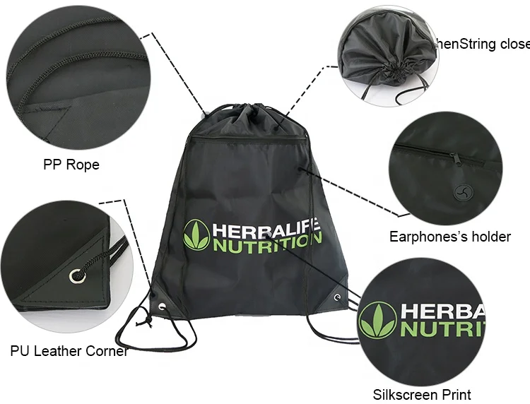 Eco-friendly waterproof outdoor polyester backpack custom logo polyester drawstring bag