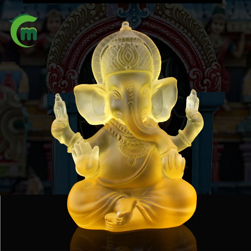 Modern Luxury Ganesha Statue Crystal Buddha Ornament Home Fengshui Laser Etched Animal-Themed Hindu God Souvenirs India Decor