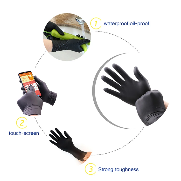 XINGYU CE 4Mil 5Mil 6Mil  Disposable Nitrile  Glove Black Work  Examination   Powder Free Disposable Nitrile Gloves